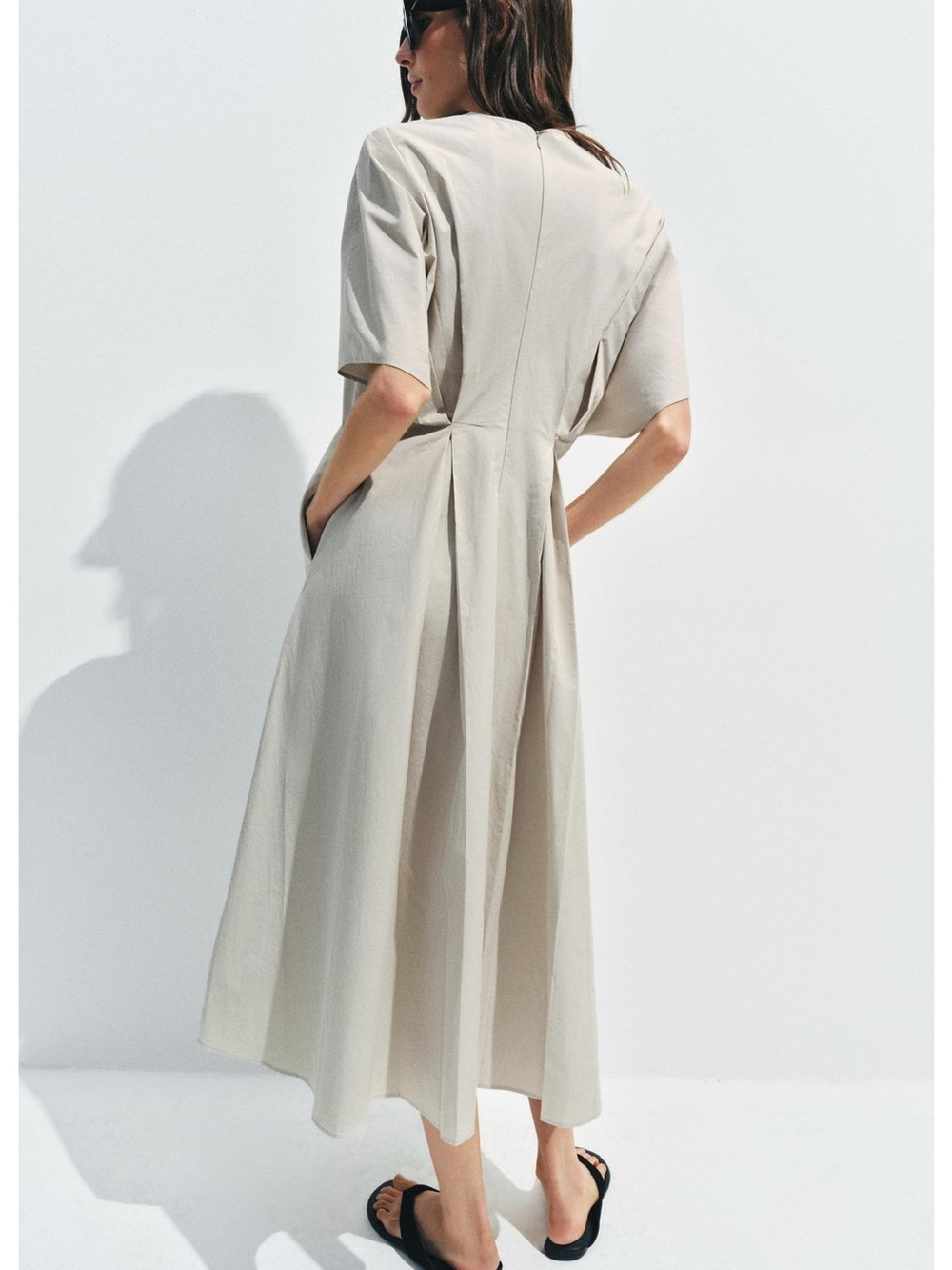 Minimalist 100% Cotton Pleated Poplin Dress - Picture 3 of 6